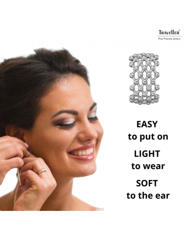 Traveller Earrings - Silver Coloured - 2/3 Hoop - Grid - Stainless Steel - 20 x 12 mm - 181289