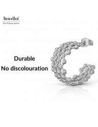 Traveller Earrings - Silver Coloured - 2/3 Hoop - Grid - Stainless Steel - 20 x 12 mm - 181289