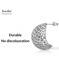 Traveller Earrings - Silver Coloured - Rounded Grid - Stainless Steel - 23 x 20 mm - 181291