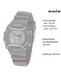 Sinar Uhr - Digital - Schwarz / Grau - 10 Bar wasserdicht - Ø 40 mm - Verstellbares Armband (14-19.5 cm) - XE-69-1
