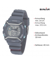 Sinar Uhr - Digital - Dunkelblau - 10 Bar wasserdicht - Ø 40 mm - Verstellbares Armband (14-19.5 cm) - XE-69-2