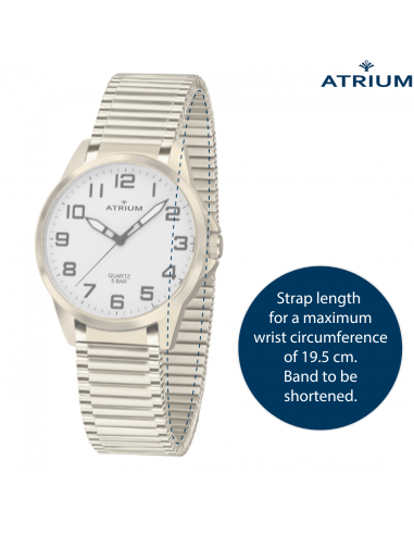 ATRIUM Horloge - Men - Gold Plated -  Flexible Stainless Steel Stretch Band (19,5cm) - 5 Bar - Clear - Quartz - A48-60