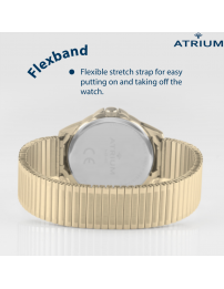 ATRIUM Horloge - Men - Gold Plated -  Flexible Stainless Steel Stretch Band (19,5cm) - 5 Bar - Clear - Quartz - A48-60