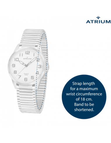 ATRIUM Watch - Women - Silver Coloured - Flexible Stainless Steel Stretch Band (18cm) - 5 Bar - Clear - Quartz - A49-50