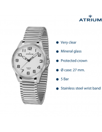 ATRIUM Watch - Women - Silver Coloured - Flexible Stainless Steel Stretch Band (18cm) - 5 Bar - Clear - Quartz - A49-50