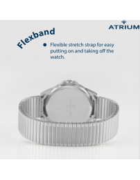 ATRIUM Watch - Women - Silver Coloured - Flexible Stainless Steel Stretch Band (18cm) - 5 Bar - Clear - Quartz - A49-50