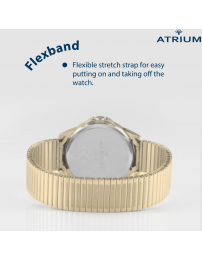 ATRIUM Watch - Women - Gold Plated -  Flexible Stainless Steel Stretch Band (18cm) - 5 Bar - Clear - Quartz - A48-60