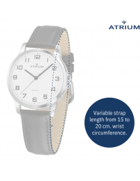 ATRIUM Watch - Ladies - Analogue - Silver Coloured - Black Leather - Clear Dial - 27 mm - A37-10