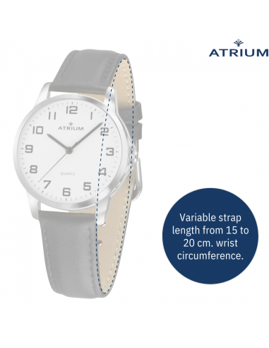 ATRIUM Watch - Ladies - Analogue - Silver Coloured - Black Leather - Clear Dial - 27 mm - A37-10