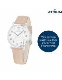 ATRIUM Watch - Ladies - Analogue - Silver Coloured - Light Brown Leather Strap - Clear Dial - 27 mm - A37-17