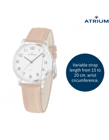 ATRIUM Watch - Ladies - Analogue - Silver Coloured - Light Brown Leather Strap - Clear Dial - 27 mm - A37-17