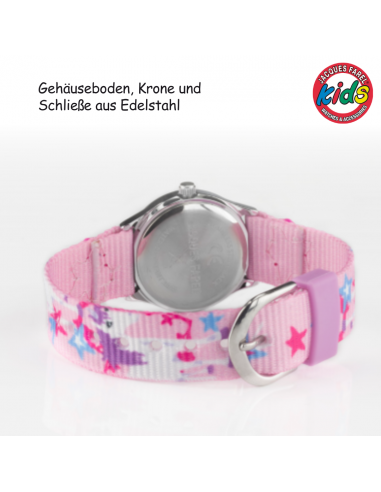 Jacques Farel Kinderuhr - Einhorn & Stern - Pink/Lila/Blau - Analog - 3 Bar - Verstellbares Band 12-17cm - HCC3134