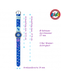 Jacques Farel Kinderuhr - Pferd - Blau & Lila - Silberfarben - Analog - 3 Bar - Verstellbares Band 12.5-17cm - HCC338