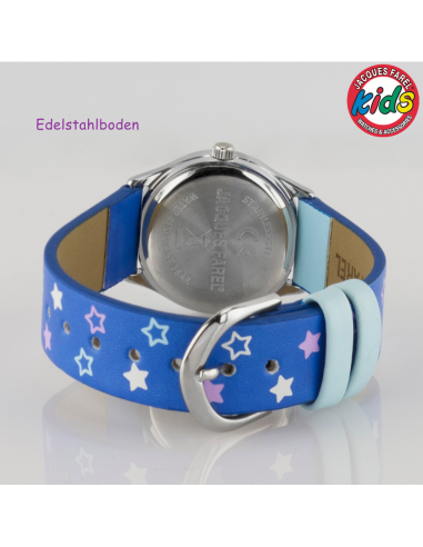 Jacques Farel Kinderuhr - Pferd - Blau & Lila - Silberfarben - Analog - 3 Bar - Verstellbares Band 12.5-17cm - HCC338