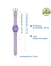 Jacques Farel ECO Kinderuhr - Pferd - Flieder - CO2-neutral - Bio-Baumwolle - 3 Bar - Verstellbares Armband - ORG8820