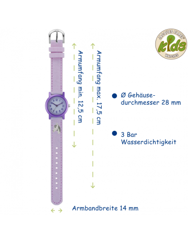 Jacques Farel ECO Kinderuhr - Pferd - Flieder - CO2-neutral - Bio-Baumwolle - 3 Bar - Verstellbares Armband - ORG8820