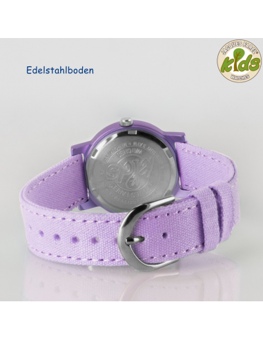 Jacques Farel ECO Kinderuhr - Pferd - Flieder - CO2-neutral - Bio-Baumwolle - 3 Bar - Verstellbares Armband - ORG8820