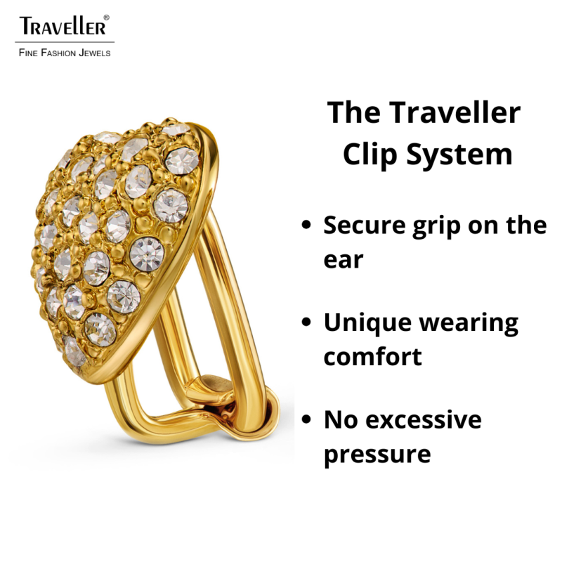 Traveller Clip-on Earrings - 22ct Gold Plated - Heart - Crystals - 11x10 mm - 157796