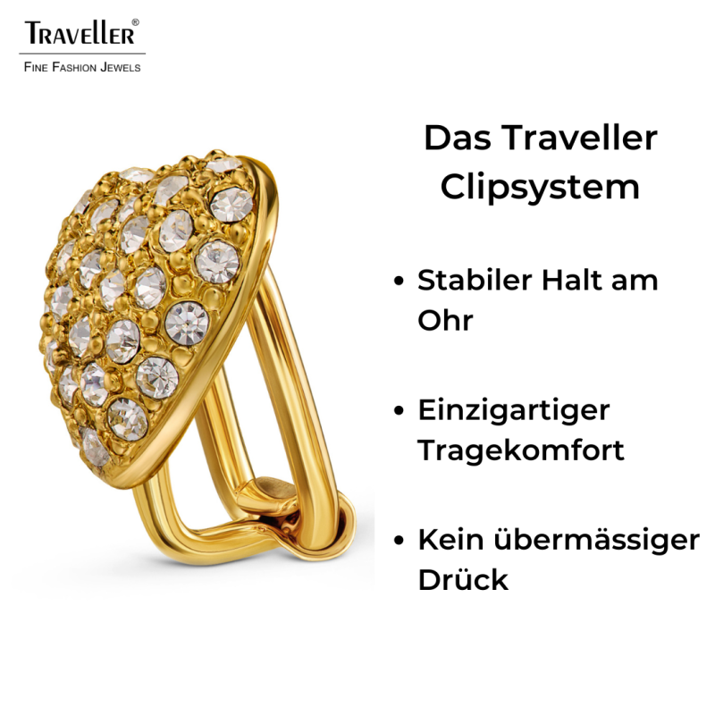 Traveller Ohrclips - 22kt Vergoldet - Herz - Kristalle - 11x10 mm - 157796