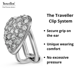 Traveller Clip-on Earrings - Silver Coloured - Heart - Crystals - Platinum Plated - 11x10mm - 157797 