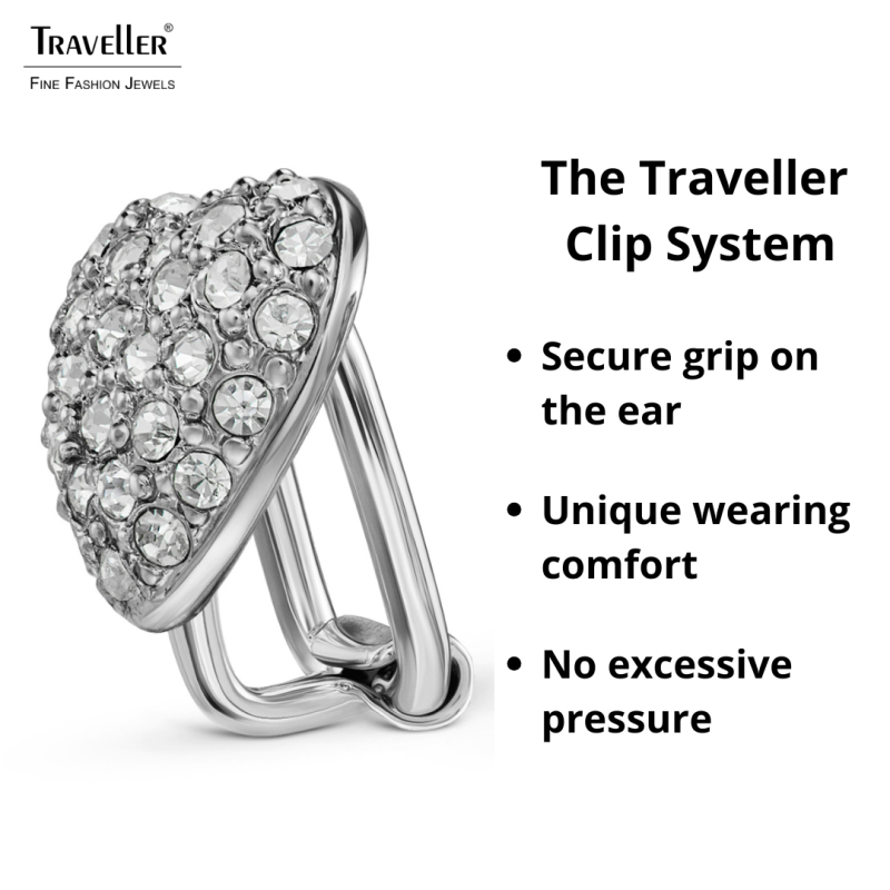 Traveller Clip-on Earrings - Silver Coloured - Heart - Crystals - Platinum Plated - 11x10mm - 157797 
