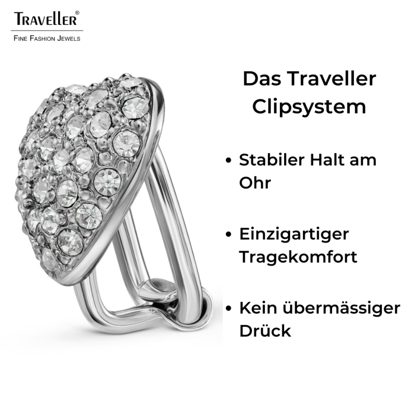 Traveller Ohrclips - Silberfarben - Herz - Kristalle - Platiniert - 11x10 mm - 157797