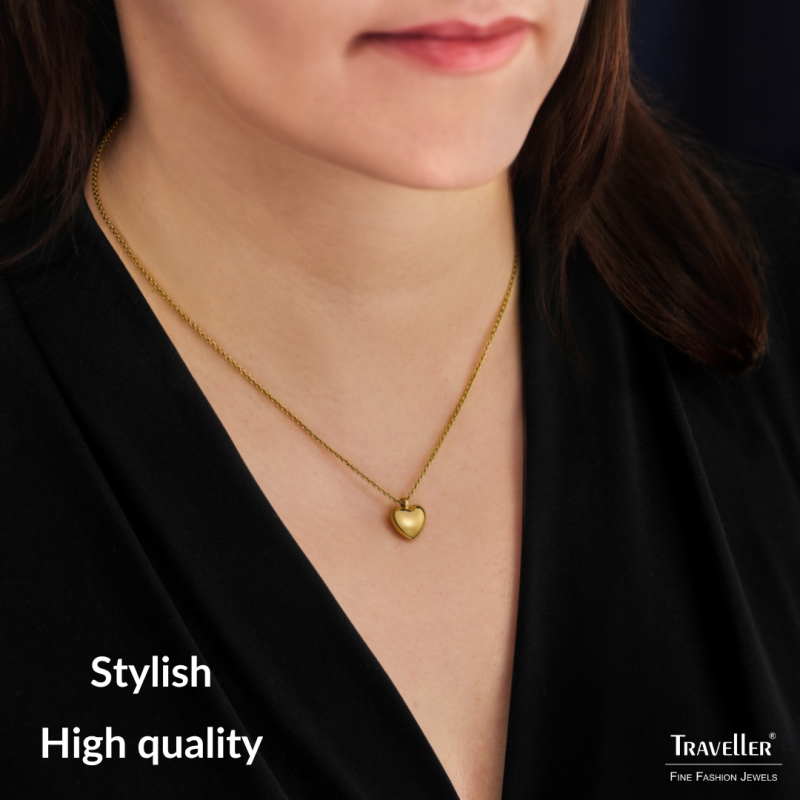 Traveller Necklace with Pendant - 22ct Gold Plated - Heart - Ø 10mm - Length adjustable 38+3+3 cm - 157811  