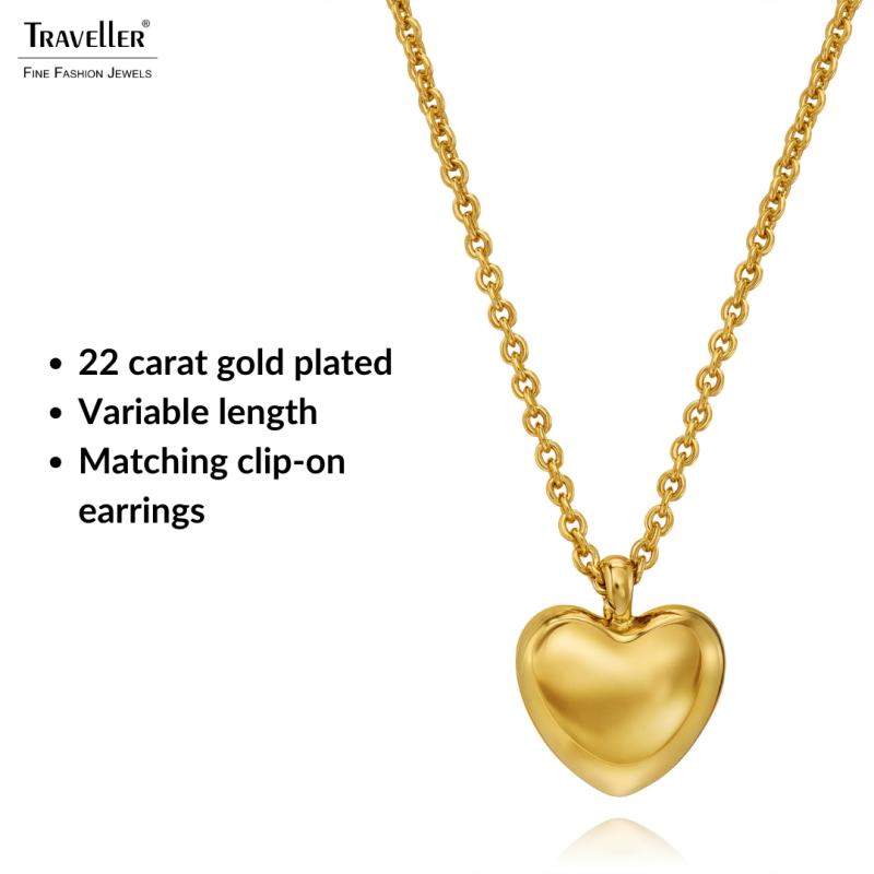 Traveller Necklace with Pendant - 22ct Gold Plated - Heart - Ø 10mm - Length adjustable 38+3+3 cm - 157811  