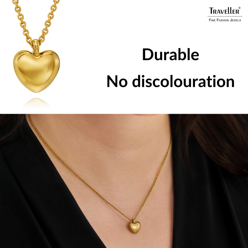 Traveller Necklace with Pendant - 22ct Gold Plated - Heart - Ø 10mm - Length adjustable 38+3+3 cm - 157811  