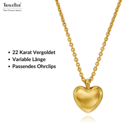 Traveller Halskette mit Anhänger - 22kt Vergoldet - Herz - Ø 10mm - Länge verstellbar 38+3+3 cm - 157811