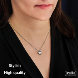 Traveller Necklace with Pendant - Silver Coloured - Heart - Ø10mm - Platinum Plated - Length adjustable 38+3+3cm - 157812