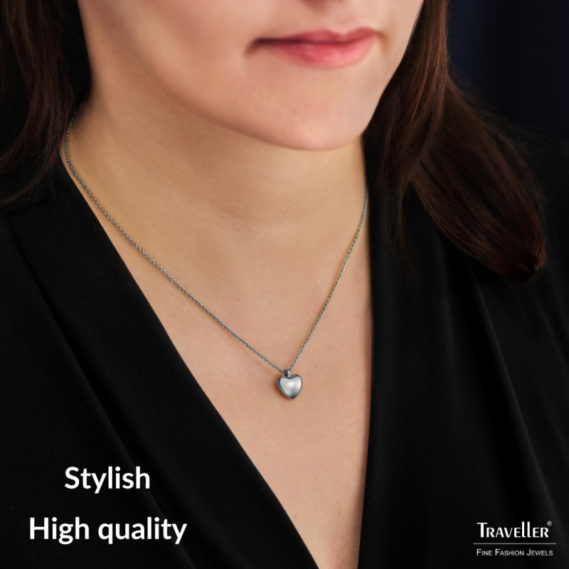 Traveller Necklace with Pendant - Silver Coloured - Heart - Ø10mm - Platinum Plated - Length adjustable 38+3+3cm - 157812