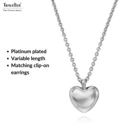 Traveller Necklace with Pendant - Silver Coloured - Heart - Ø10mm - Platinum Plated - Length adjustable 38+3+3cm - 157812