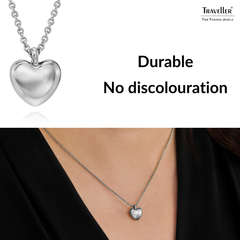 Traveller Necklace with Pendant - Silver Coloured - Heart - Ø10mm - Platinum Plated - Length adjustable 38+3+3cm - 157812