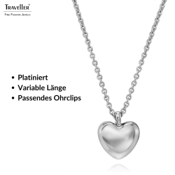 Traveller Halskette mit Anhänger - Silberfarben - Herz - Ø10mm - Platiniert - Länge verstellbar 38+3+3cm - 157812
