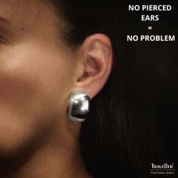 Traveller Clip-on Earrings - Silver Coloured - Platinum Plated - Half Round - 25x18 mm - 138052