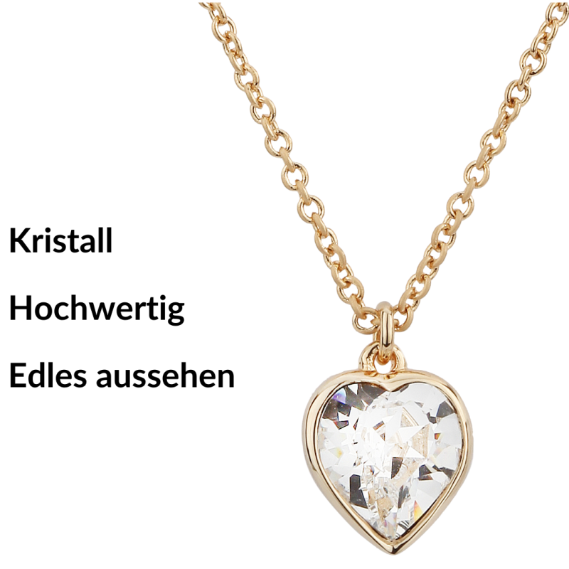 Traveller Halskette mit Anhänger - 22kt Vergoldet - Herz - Swarovski Kristall - 11x10 mm - 38+3+3 cm - 157257