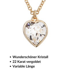 Traveller Halskette mit Anhänger - 22kt Vergoldet - Herz - Swarovski Kristall - 11x10 mm - 38+3+3 cm - 157257