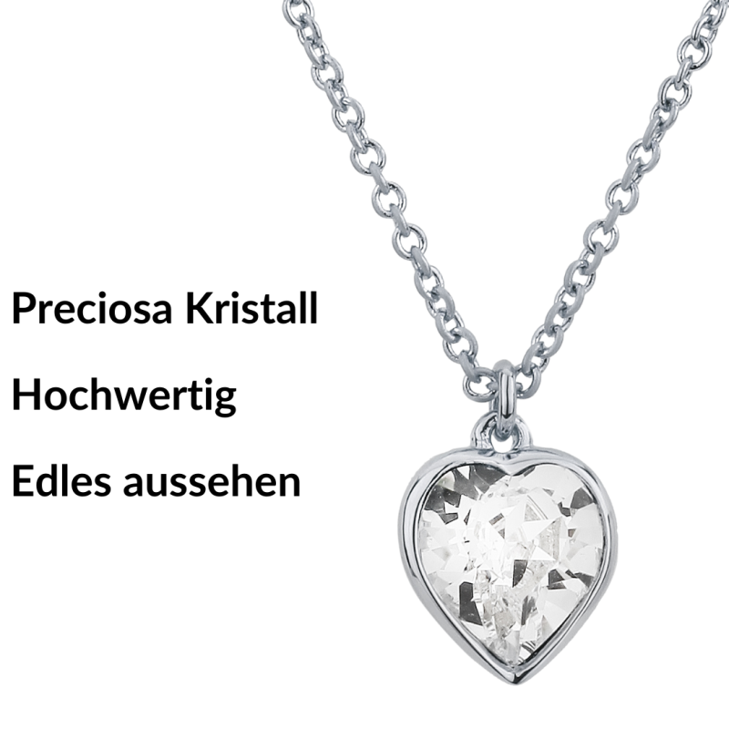 Traveller Halskette mit Anhänger - Silberfarben - Herz - Swarovski Kristall - 11x10 mm - Platiniert - 38+3+3 cm - 157258