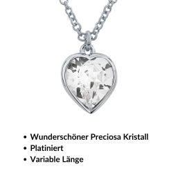 Traveller Halskette mit Anhänger - Silberfarben - Herz - Swarovski Kristall - 11x10 mm - Platiniert - 38+3+3 cm - 157258