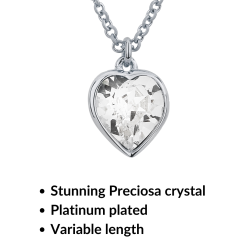 Traveller Necklace with Pendant - Platinum Plated - Heart - Swarovski Crystal - 11x10 mm - 38+3+3 cm - 157258