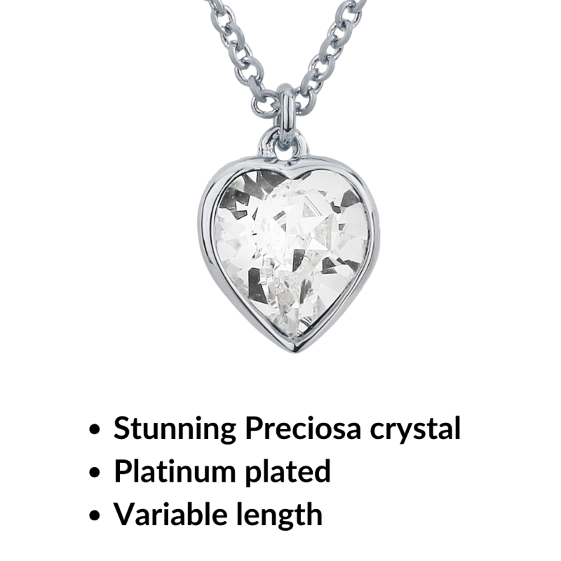 Traveller Necklace with Pendant - Platinum Plated - Heart - Swarovski Crystal - 11x10 mm - 38+3+3 cm - 157258