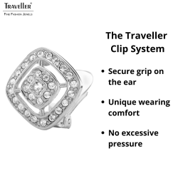 Traveller Clip-on Earrings - Silver Coloured - Crystals - Square - Ø 17mm - Platinum Plated - 157015