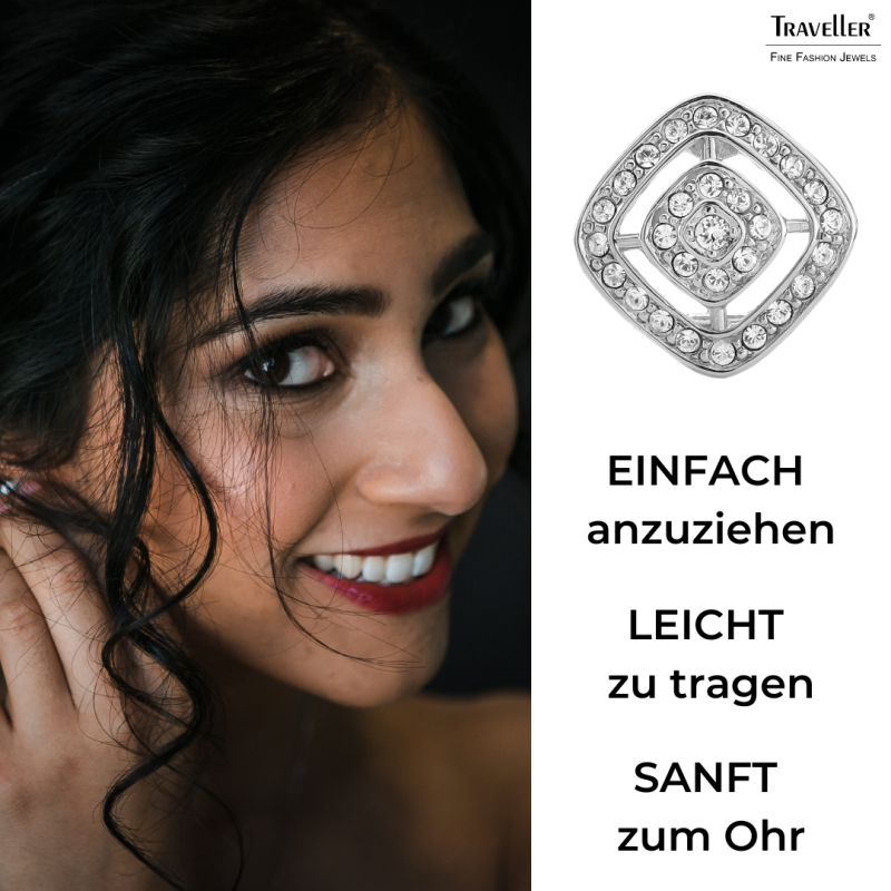 Traveller Ohrclip -  Silberfarben - Kristalle - Quadrat - Ø 17mm - Platiniert - 157015