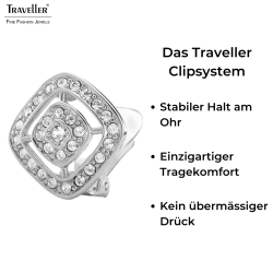 Traveller Ohrclip -  Silberfarben - Kristalle - Quadrat - Ø 17mm - Platiniert - 157015