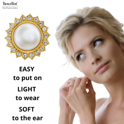 Traveller Clip-on Earrings - 22ct Gold Plated - Pearl  Ø 12mm - White - Crystals - Sun - Ø 20mm - 114335