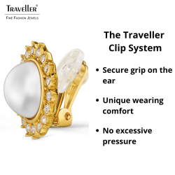 Traveller Clip-on Earrings - 22ct Gold Plated - Pearl  Ø 12mm - White - Crystals - Sun - Ø 20mm - 114335