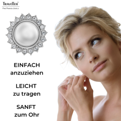 Traveller Ohrclips - Silberfarben - Perle -  Ø 12mm - Weiß - Kristalle - Sonne - Platiniert Ø 20mm - 114336
