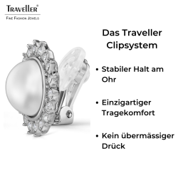 Traveller Ohrclips - Silberfarben - Perle -  Ø 12mm - Weiß - Kristalle - Sonne - Platiniert Ø 20mm - 114336