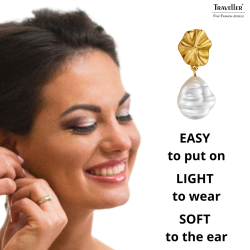 Traveller Clip-on Earrings - Drop Earrings - 22ct Gold Plated - Pearl - 14x12 mm - White -  30x12 mm - 114337